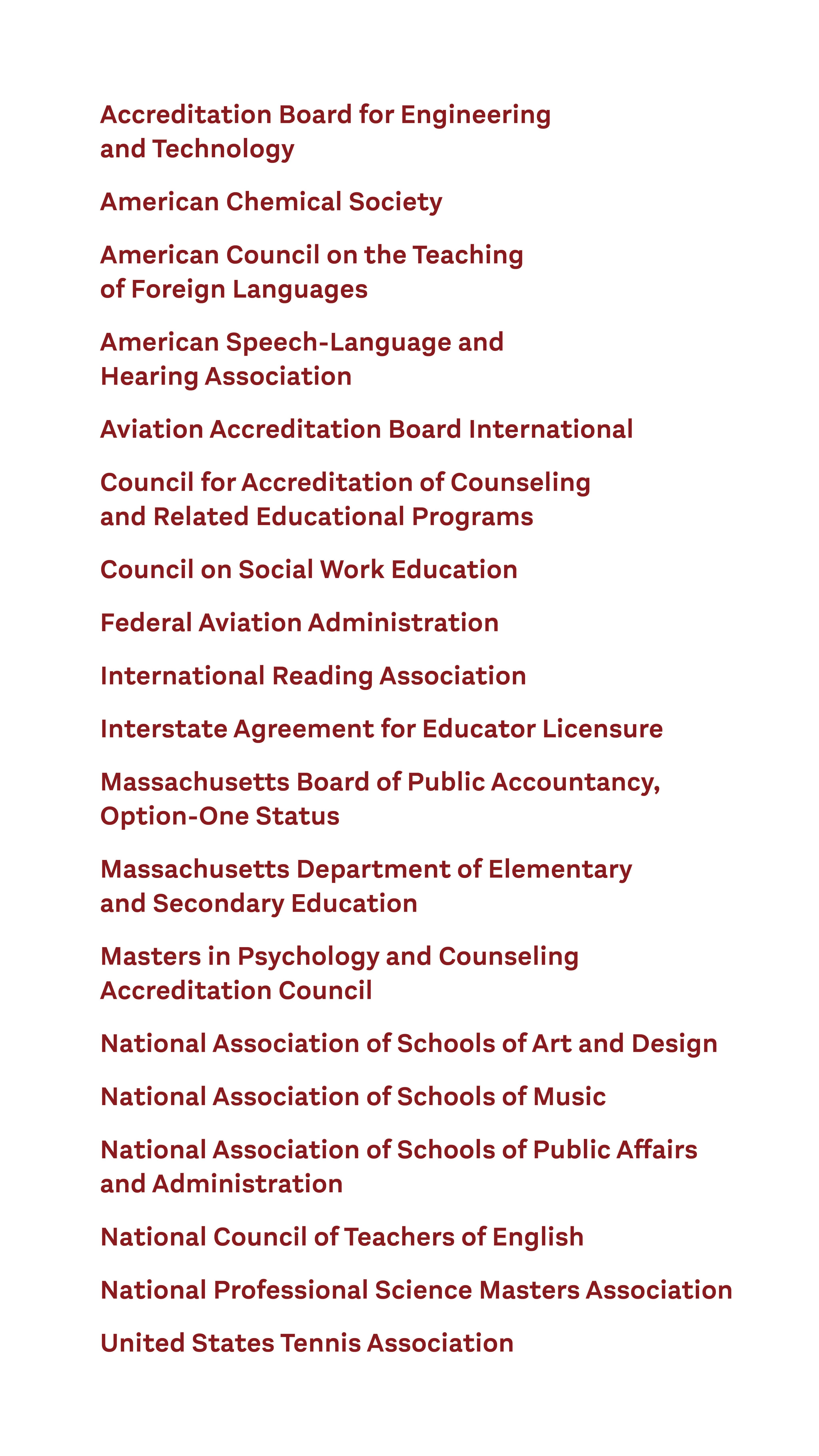 Graphic listing BSU's accreditations in red text.