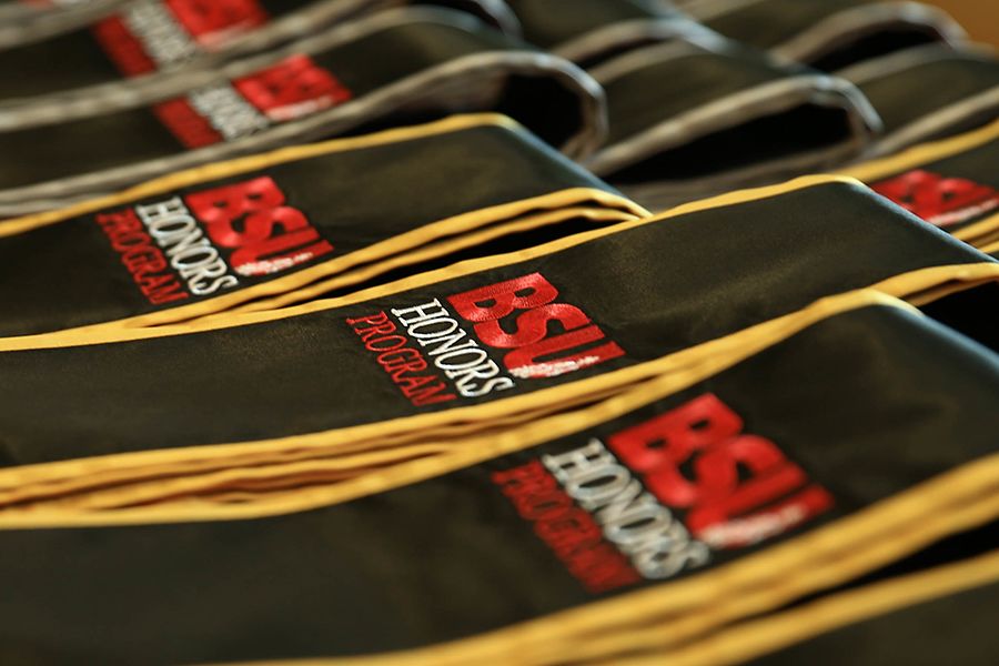 Close up view of several BSU Honors stoles.