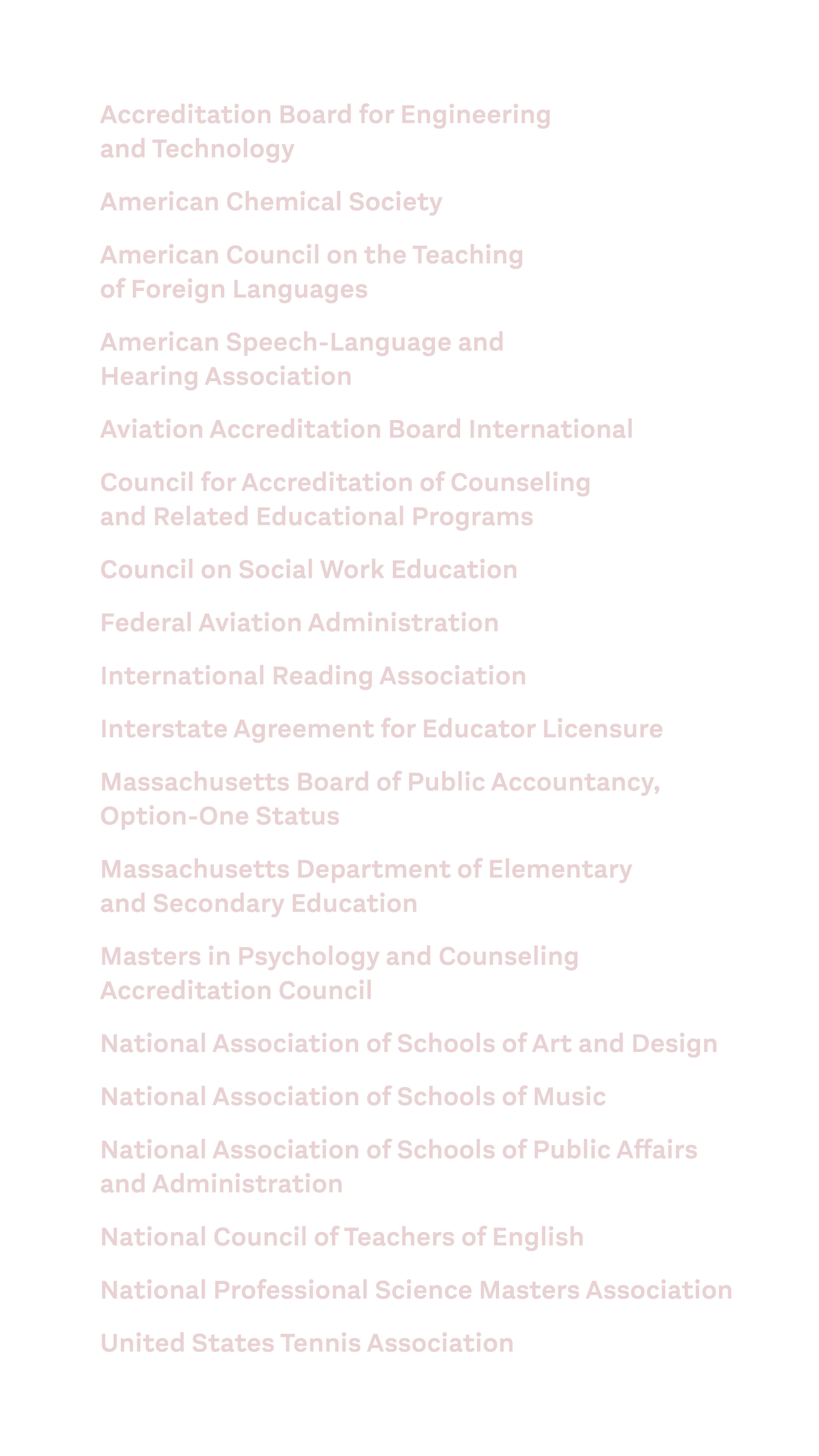 Graphic listing BSU's accreditations in red text.